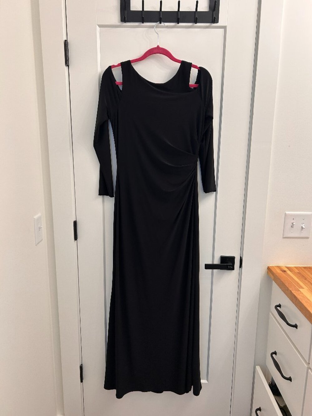 Vince Camuto Black Formal Gown – Cold Shoulder Sleeves, Size 14